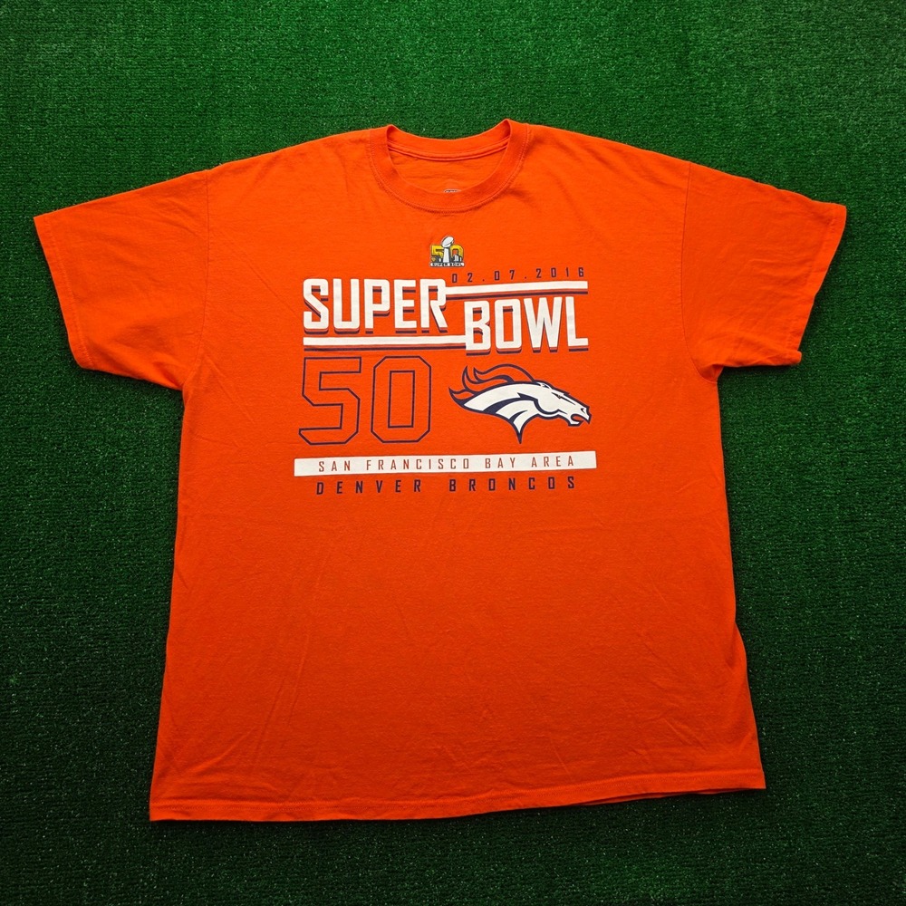 Denver Broncos Super Bowl 50 Tshirt Mens XL Orange 2016 NFL Football Roster List